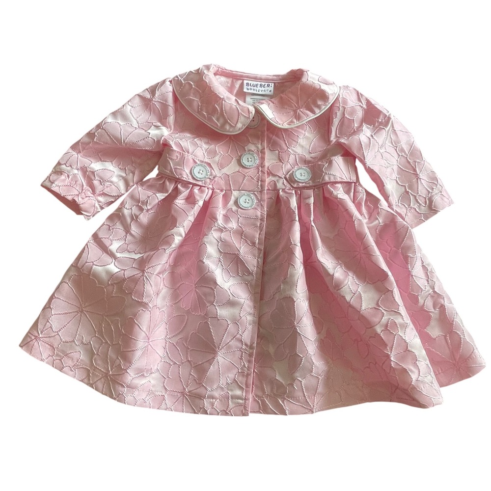 Blueberi Boulevard Baby Girl Pink Floral Matelasse Dress Coat 12M BBSHH41